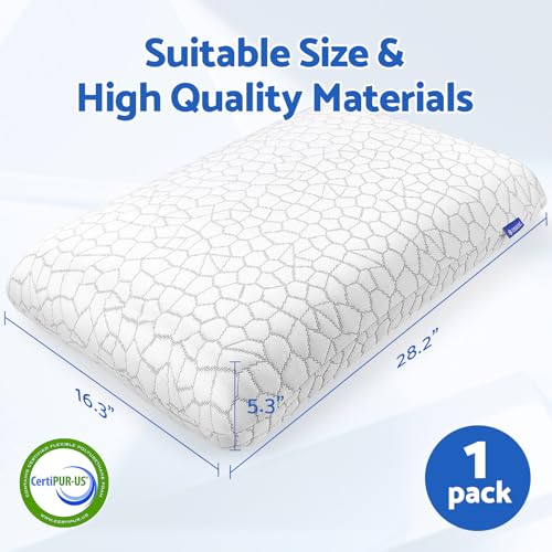 Image of CushZone Memory Foam Pillows for Sleeping, Bed Pillow with Removable and Machine Washable Cover, Bed Pillow for Side, Back and Stomach Sleepers, Queen Size (1 Pack)