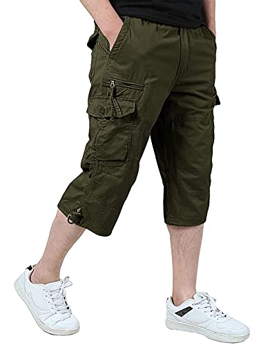 ショートパンツ メンズ 7分丈パンツ 速乾 トレッキングパンツ 撥水 ハーフパンツ アウトドア 釣りズボン 登山用 夏 Army green 2XL