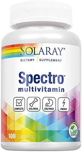 SOLARAY Spectro Multivitamin with Iron | Cal/Mag, Energizing Greens & Herbs with Digestive Enzymes | 100 Caps | 17 Serv.