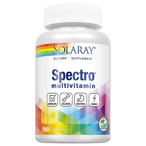 Solaray Spectro Multivitamin With Iron | Cal/Mag, Energizing Greens & Herbs With Digestive Enzymes | 100 Caps | 17 Serv. #TOP23