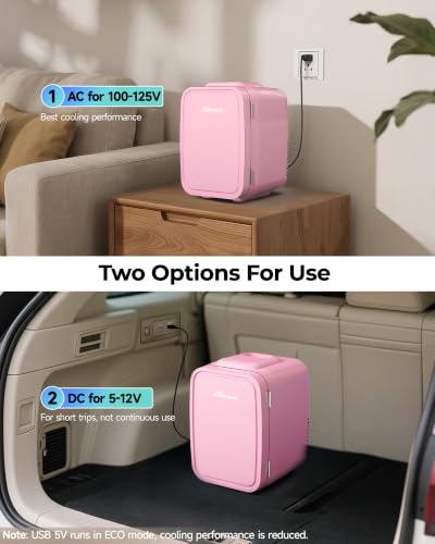 Image of BEICHEN Mini Fridge 4 Liter /6 Can Portable Compact Refrigerator | for Bedroom Office Dorm Car, Fast Cooling, Low Noise, 100-125V AC /5-12V USB, for Skincare, Food, Drinks(Pink)
