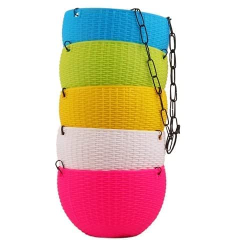 CosaCentrum Plastic Hanging Euro Basket Small Planters Flowers Pot Indoor Outdoor Hanging Flower Plant Pot with Hanging with Chain for Home & Garden (Pack of 5) 8inch