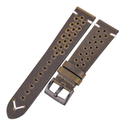 [LZVTWXJPW] Retro Handmade Watch Band Oil Leather 18mm 20mm 22mm 24mm(Dark Green Black,22mm)