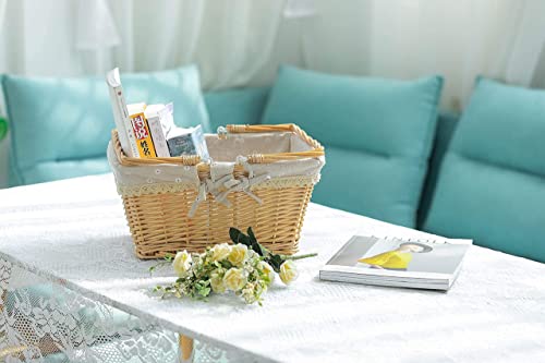 Loffee&sea Wicker Picnic Basket,Wicker Easter Basket,Small Wicker Basket with Handle for Gifts Empty,Natural Woven Basket,Small Halloween Basket,Toy Picnic Basket for Kids -Medium