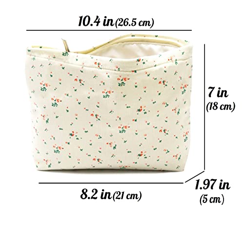 Aganmi Floral Makeup Bag For Women With A Pocket, Aesthetic Flower Makeup Bags With Large Capacity, Cute Travel Makeup Bags For Purse,Corduroy(Small Flowers B) #TOP4