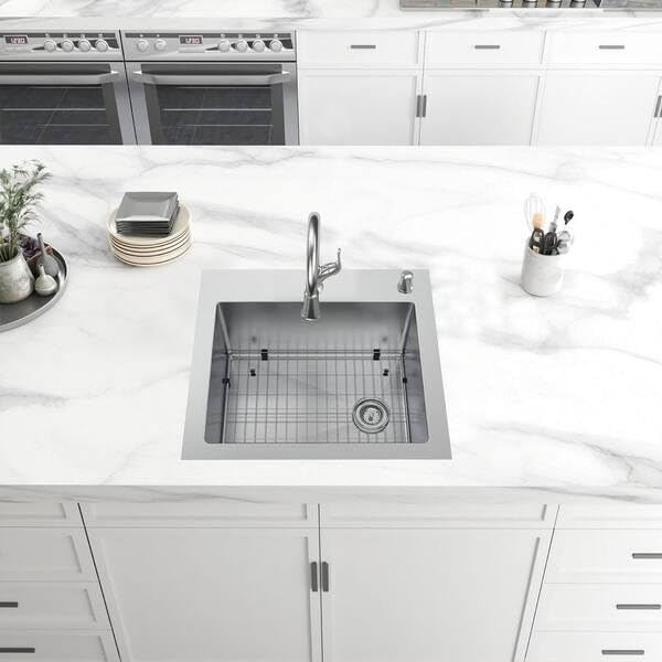 AIO Dolancourt 25 in. Drop-in/Undermount Single Bowl 18 Gauge Stainless Steel Kitchen Sink with Pull-Down Faucet by Glacier Bay - Used condition - Image 3