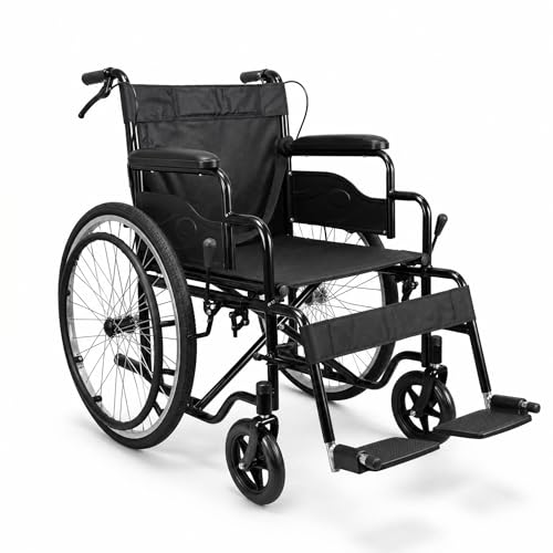 Folding Wheelchair Self Propelled Lightweight Transit Footrest Armrest Brake Large Wheel Mobility Aid from FreeToBe (Black 20 Wide SEAT)