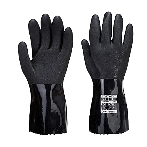 Portwest A882 ESD PVC Chemical Gauntlet Black, Medium