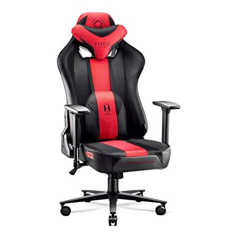 Diablo X-Player 2.0 Gaming Stuhl Bürostuhl Gamer Chair Stoff 3D Armlehnen Ergonomisches Design Nacken/- Lendenkissen Wippfunktion Anthrazit-Rot Normal Cover