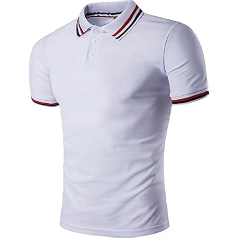 Sportides Mens Polo Shirts Contrast Collar Golf Tennis Short Sleeve Shirt Tops JZA012 White M Cover
