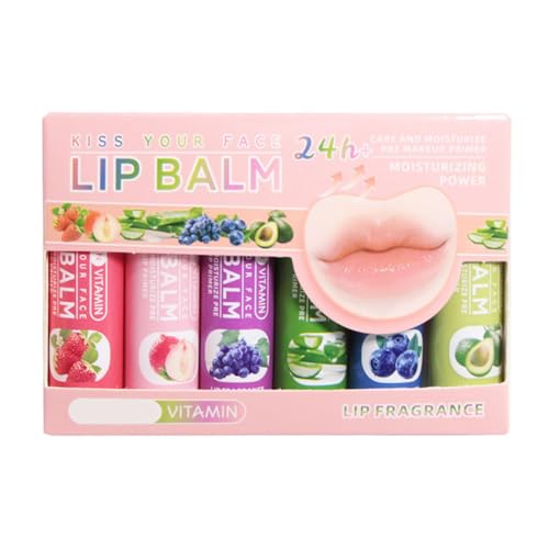 Bálsamo labial hidratante, accesorios de maquillaje de chicas, juego de bálsamo labial afrutado, fragancia afrutada, hidratación de larga duración, 4.7GX6, para viajes de negocios de negocios