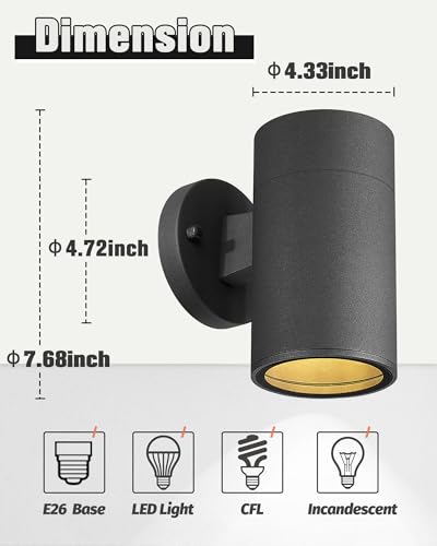 Image of Ken & Ricky Modern Aluminum Outdoor Wall Sconce Lights,Cylinder,Black,2PK
