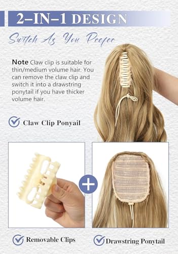 Image of Ponytail Extension, 18 to 20 inch Long Curly Wavy Claw Clip in Ponytail Hair Extensions, Jaw Clip on Pony Tails Fluffy Hairpiece for Women Daily Party Use, Brown Color (Brown)