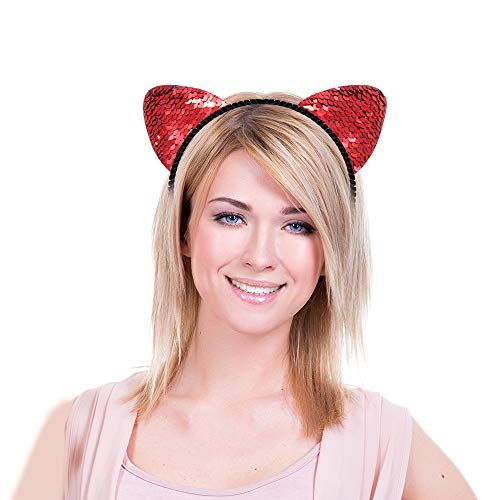 image for SIQUK 14 Pieces Cat Ear Headbands Reversible Shiny Sequin Hairband Kit
