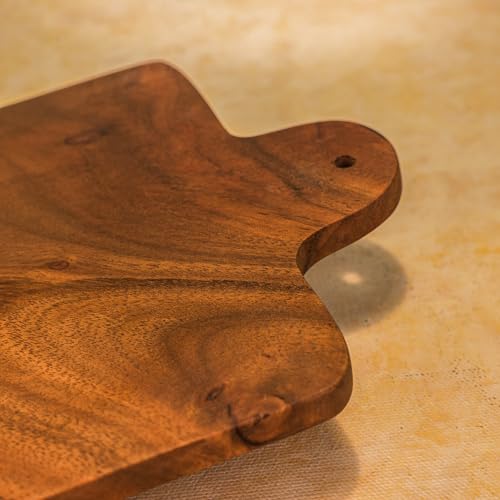 Image of Earthstone Serving Board Set of 4 | Handcrafted Acacia Wood & Serving Board for Snacks, Appetizers, Cheese & Desserts | Food-Safe Wooden Platter