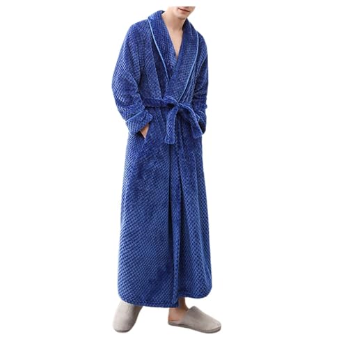 Genérico Albornoz Parejas Invierno Acolchado Franela Felpa Tallas Grandes Cinturón Fijo Esponjoso(Blue, M)