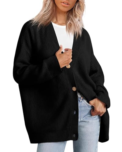 Image of ebossy Women's Open Front Knit Cardigan Casual Long Sleeve Oversized Button Lightweight Sweater Outwear