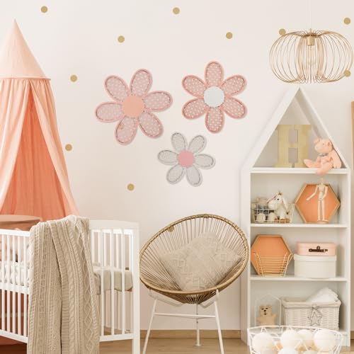 Maitys MAITYS-FLOWER-5294 3 Pieces Boho Daisy Wall Decor Natural Rattan Flower Wall Hanging Art Wooden Boho Wall Art Nursery Wall Decor Flowers Farmhouse Hanging Decor thumb #3