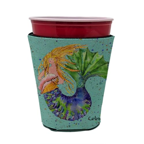 Caroline's Treasures 8336RSC Blonde Mermaid Red Cup Hugger Cup Cooler Sleeve Hugger Machine Washable Drink Sleeve Hugger Collapsible Insulator Beverage Insulated Holder