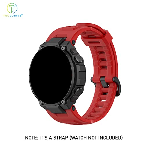 Image of T TECLUSIVE Soft Silicone Strap Band Compatible with Amazfit T-Rex /Amazfit Trex Pro | Adjustable Silicone Rubber Band with Installation Tools for T Rex Pro (Red)