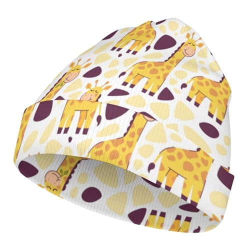 Cute Giraffe Pattern Kids Beanie Hat for for Girls Boys Children Cap Winter Knitted Chemo Cancer Headwear Accessories Gifts Decoration Black