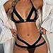 HOTSO Women Strappy Bra and Panty Set Sexy Bandage Lingerie Set Elastic Harness Cage Cup Straps Bralette Top Mesh Underwear (Black, L-XL)