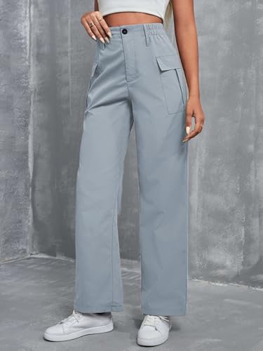 Image of TOPLOT Cotton Solid Multi-Pocket Cargo Pant for Women