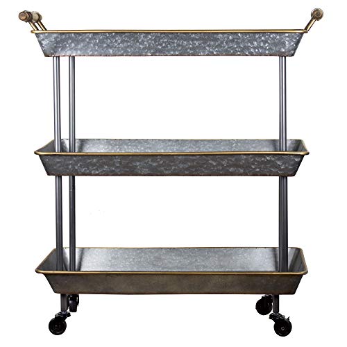 American Art Décor 3 Tier Galvanized Metal Bar Cart Shelf on Wheels - Vintage Country Farmhouse Décor