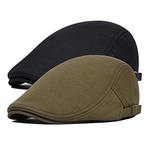 BOTVELA Pack Men Newsboy Cap Cotton Golf Driving Flat Hat (Black