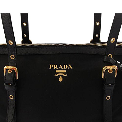 Prada Tessuto Black Nylon Leather Trim Shopping Tote Handbag 1Bg253 #TOP6