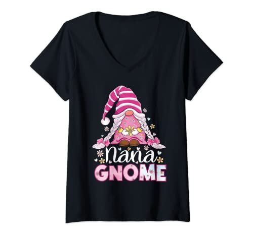 Mujer Gnomies - Gnomo de nana con diseño de flor para nana Camiseta Cuello V
