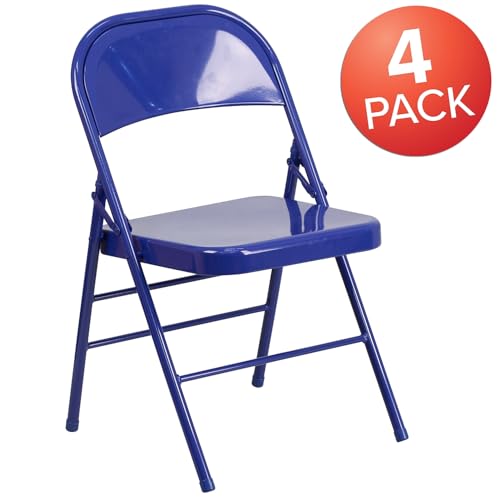 Flash Furniture 4 Pack HERCULES COLORBURST Series Cobalt Blue Triple Braced & Double Hinged Metal Folding Chair - Image 5