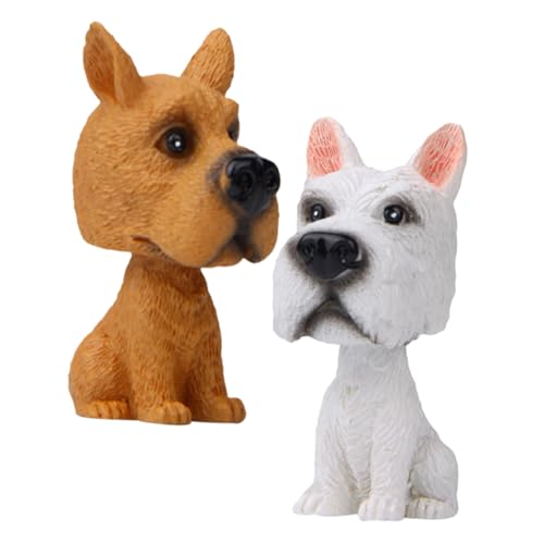 ERINGOGO Figuras Decorativas Perro Cabezón Oscilante, Modelo Schnauzer Blanco y Café, Accesorio Artesanal para Tablero De Coche, Decoración Interior del Auto, Adorno Miniatura Hogar
