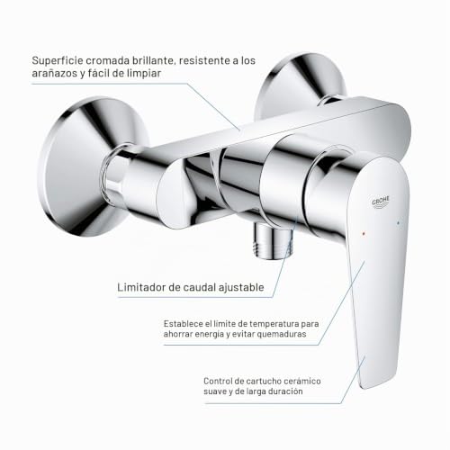 Miniatura 4 de Grohe Quickfix Start Edge, Grifo De Ducha Monomando Montaje En Pared, Válvula Anti-Retorno, Menor Consumo De Agua, Instalación Con Quickspanner Incluída , Cromo, 24197001