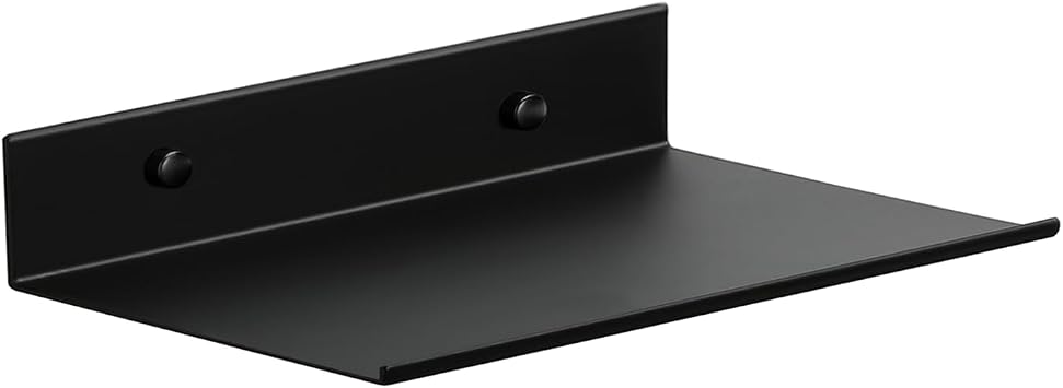 Z metnal 25cm Small Floating Shelf, Matt Black Aluminium Wall Display Shelf, Mini Wall Mounted Shelving for Collectibles Bedroom Bathroom, 1 Pack