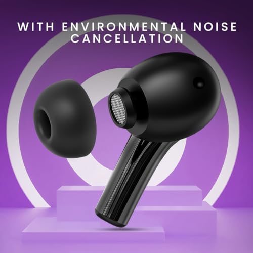 Image of Tunez Elements E01 True Wireless Earbuds - Bluetooth V5.3, 36 Hours Music Time, 40 Hours Play Time, Quad Mic ENC, 3C Fast Charging, Soft Touch Type, 10mm Drivers (Black)