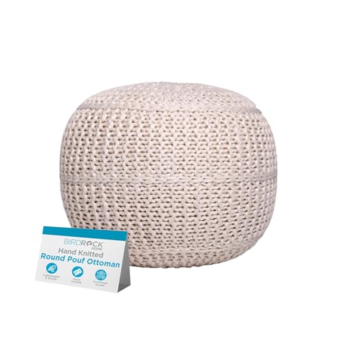 BIRDROCK HOME Round Pouf Foot Stool Ottoman - Knit Bean Bag Floor Chair - Cotton Braided Cord - Great for The Living Room, Bedroom and Kids Room - Small Furniture (Light Natural) by BIRDROCK HOME - Used condition - US$54.57
