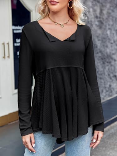 Tankaneo Womens Babydoll Tops V Neck Long Sleeve Shirts Peplum Tunic Top Flowy Work Casual Blouses Loose Fit 20242