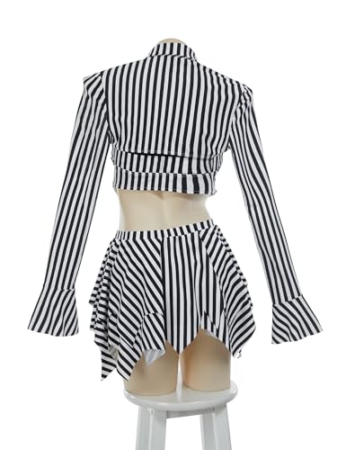 MEOWCOS Goth Bikini Swimsuit Gothic Black White Striped Personalized Bathing Suit Dark Style Goth Swimsuit3