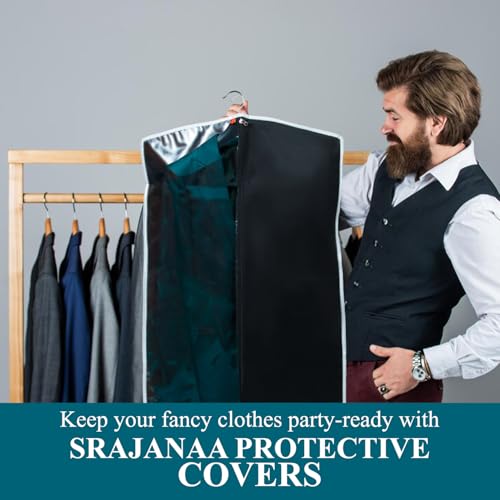 Image of Men's Moisture-Proof Coat Suit Blazer Covers | Half Transparent Design | Durable Dustproof Garment Bags for Suits & Blazers | Ideal Wardrobe Solution | | Black | Set of 15 Height-36