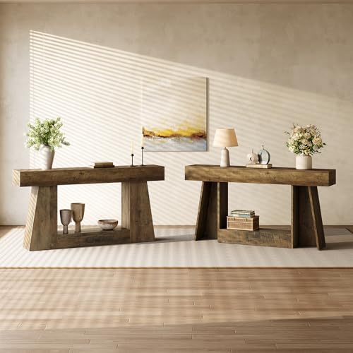 LITTLE TREE 63" Farmhouse Console Table with Storage, Rustic Sofa Table for Entryway, Narrow Long Sofa Table Behind Couch, Console Table for Living Room, Hallway&mdash;Versatile Storage Solution, Oak
