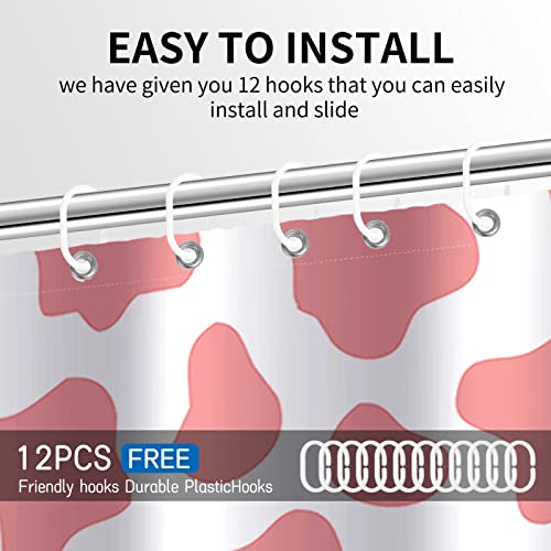Vozehui Pink Cow Print Shower Curtain For Bathroom Curtain Decorative Set Shower Curtains With 12 Hooks Quick Dry Washable Durable Polyester Fabric 72" X 72",Pink Cow #TOP3