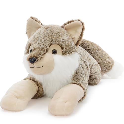 Image of MorisMos Large Wolf Teddy Stuffed Animal, 120cm Giant Cuddly Soft Toy, Big Size Fluffy Wolf Plush Present for Kids Children Birthday Christmas Decorations