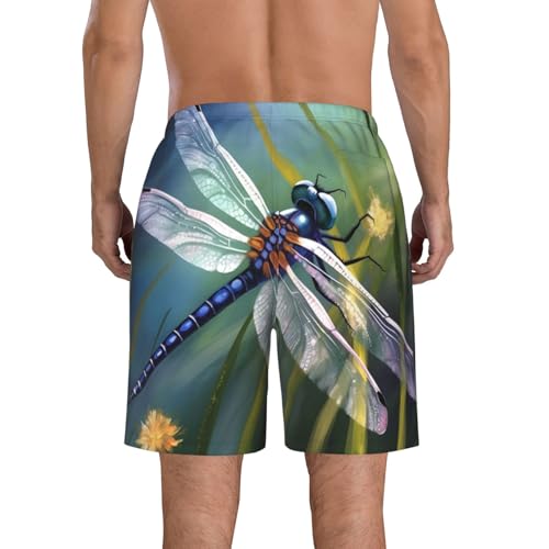 Dragonfly Painting Men's Swim Trunks Quick Dry Board Shorts with Pockets Casual Drawstring Beach Shorts3