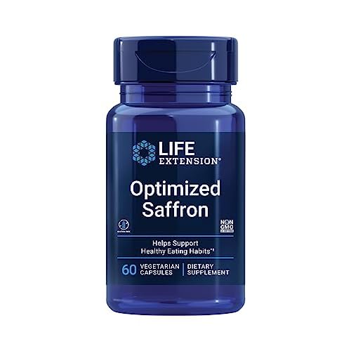Life Extension Optimized Saffron, saffron extract, saffron supplement that helps you fight the urge to snack, non-GMO, gluten-free, vegetarian, 60 vegetarian capsules