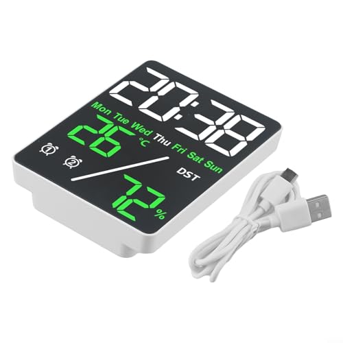 PureBowlic Reloj despertador digital con pantalla de humedad y temperatura, alarmas duales, brillo de 3 niveles, carga USB, pequeño reloj de escritorio electrónico portátil para dormitorio, oficina