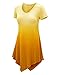 LL WT1051 Womens V Neck Short Sleeve Ombre Tunic Top L YELLOW