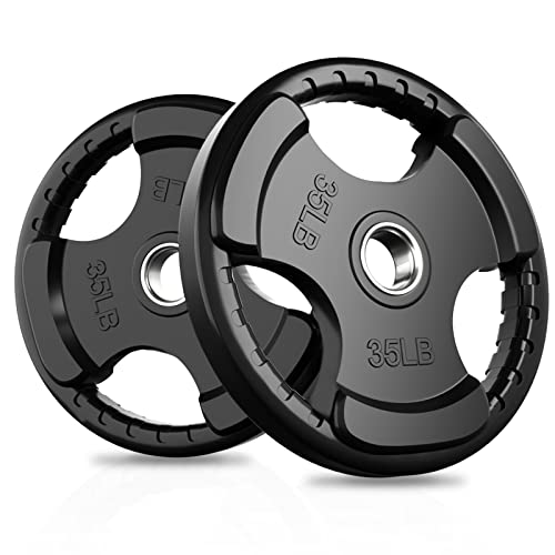 RitFit Olympic Rubber Grip Weight Plates, 2-Inch Barbell Set