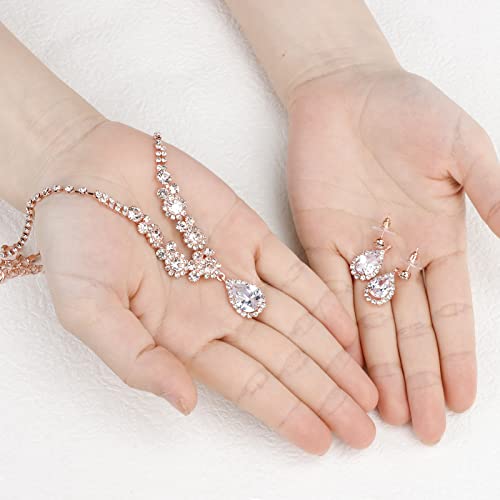 Juego de joyas para novia con diamantes de imitación de lágrima en acabado plata 2