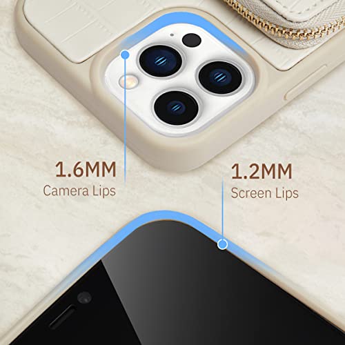 Custype For Iphone 12 Pro Max Case Wallet With Card Holder For Women, Crossbody Zipper Case With Strap Wrist, Protective Leather Case Purse With Ring For Apple Iphone 12 Pro Max 6.7Inch, Beige #TOP6